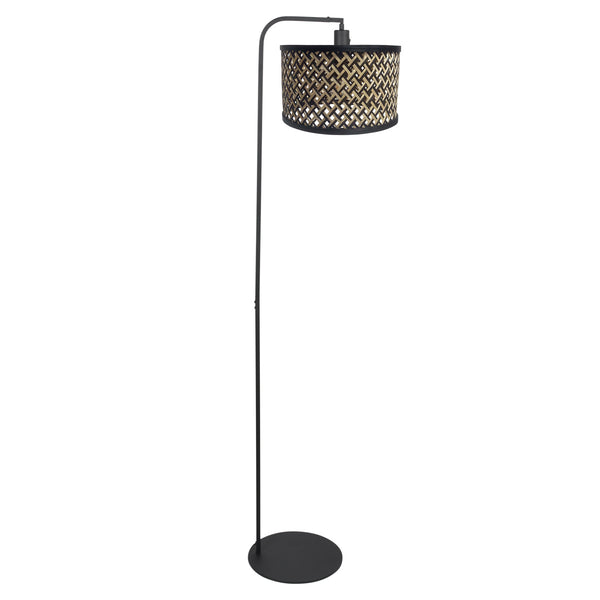 Vloerlamp stang 4789zw met gevlochten bamboe kap