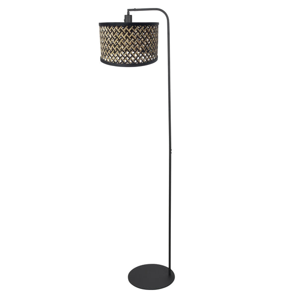 Vloerlamp stang 4789zw met gevlochten bamboe kap