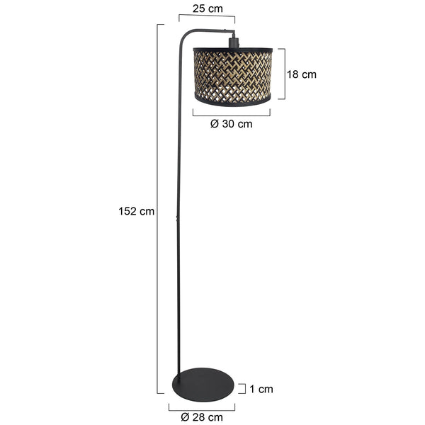 Vloerlamp stang 4789zw met gevlochten bamboe kap