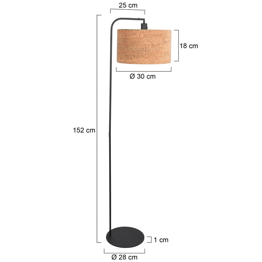 Vloerlamp stang 4790zw met beige kurkstructuur kap