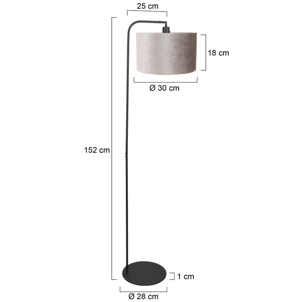 Vloerlamp stang 4792zw met grijze velours kap