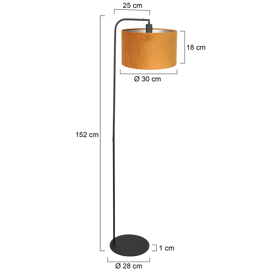 Vloerlamp stang 4793zw met gouden velours kap