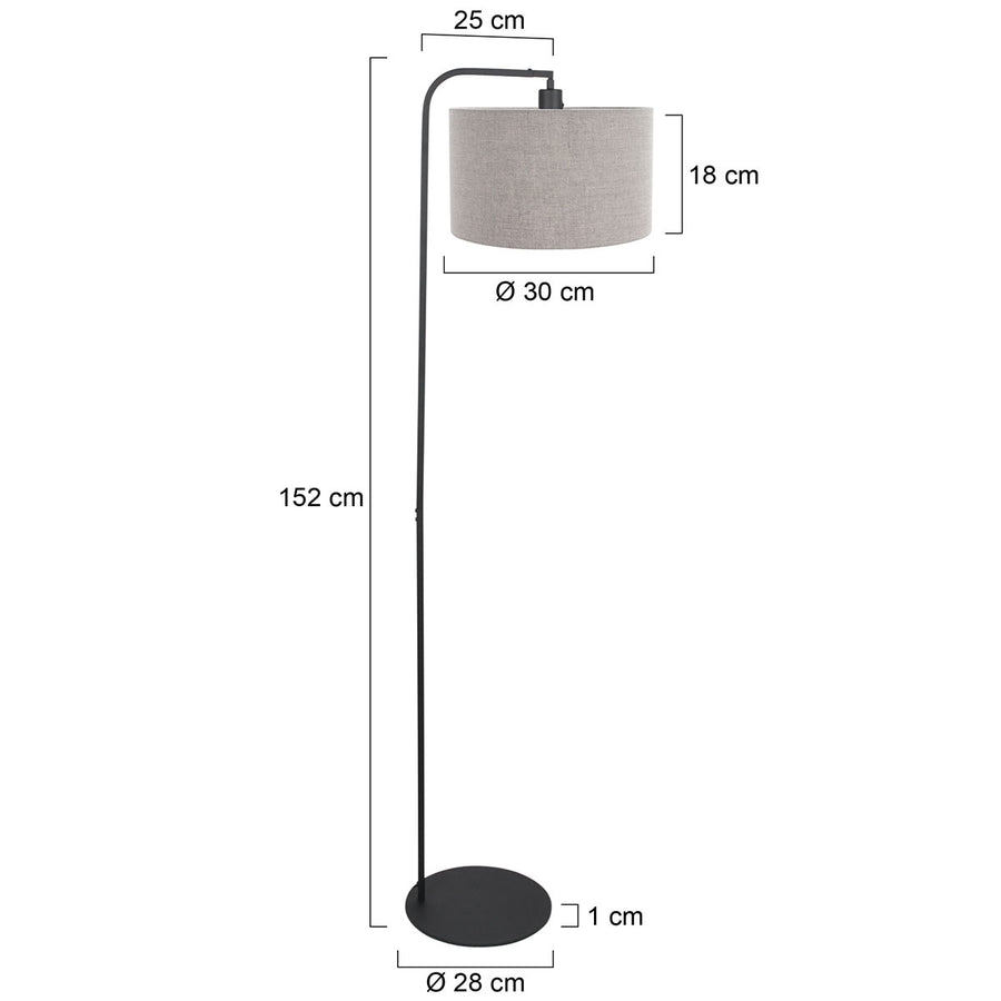 Vloerlamp stang 4795zw met grof grijze linnen kap