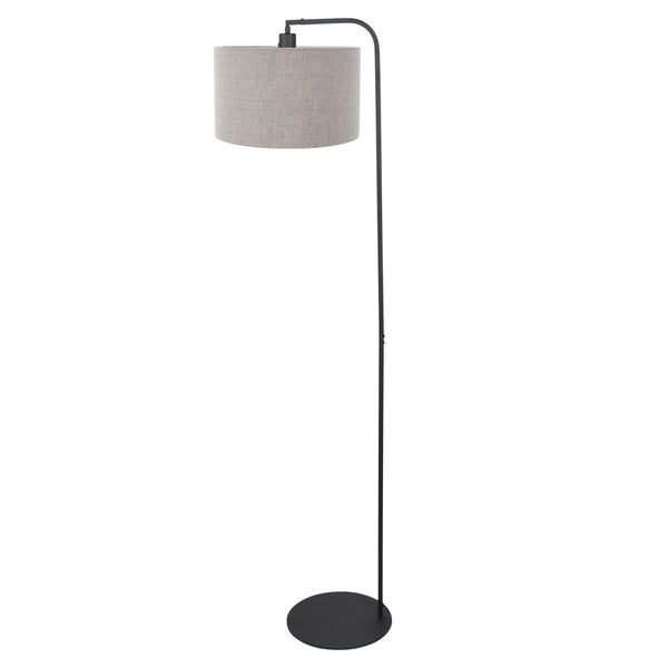 Vloerlamp stang 4795zw met grof grijze linnen kap