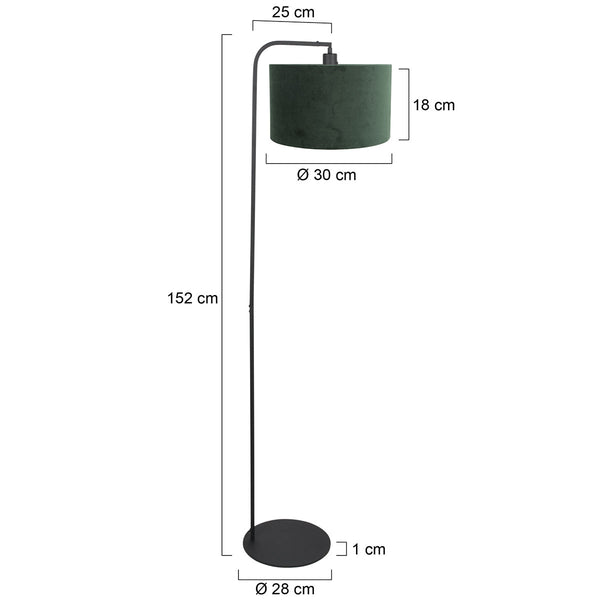 Vloerlamp stang 4796zw met groene velours kap