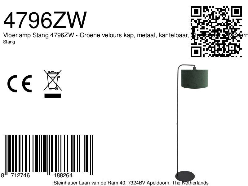 Vloerlamp stang 4796zw met groene velours kap