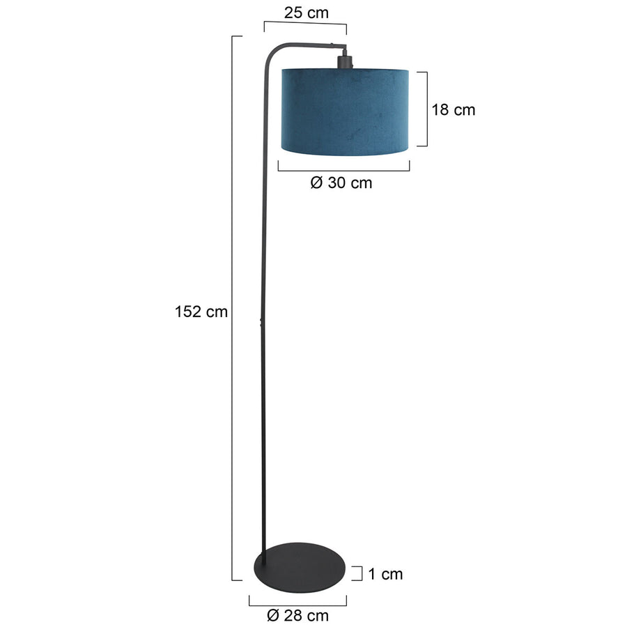 Vloerlamp stang 4797zw met blauwe velours kap