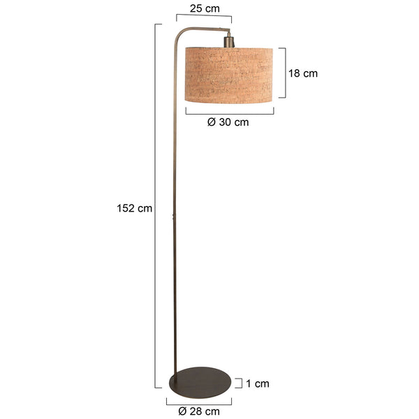 Vloerlamp stang 4799br met beige kurkstructuur kap