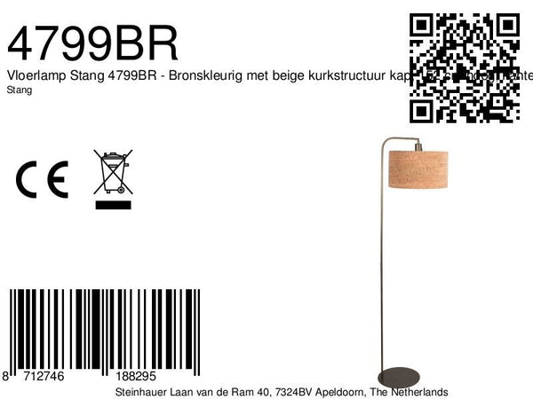 Vloerlamp stang 4799br met beige kurkstructuur kap