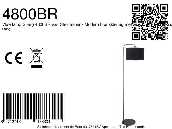Vloerlamp stang 4800br met zwart linnen kap