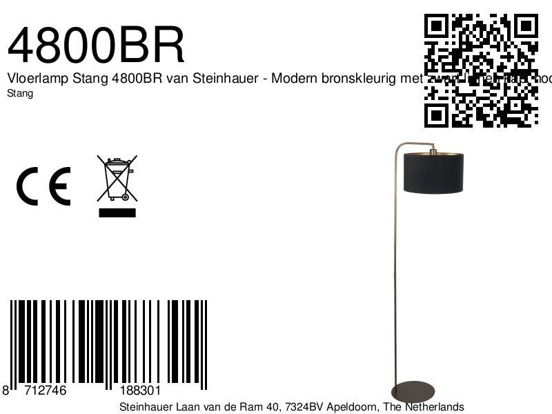 Vloerlamp stang 4800br met zwart linnen kap