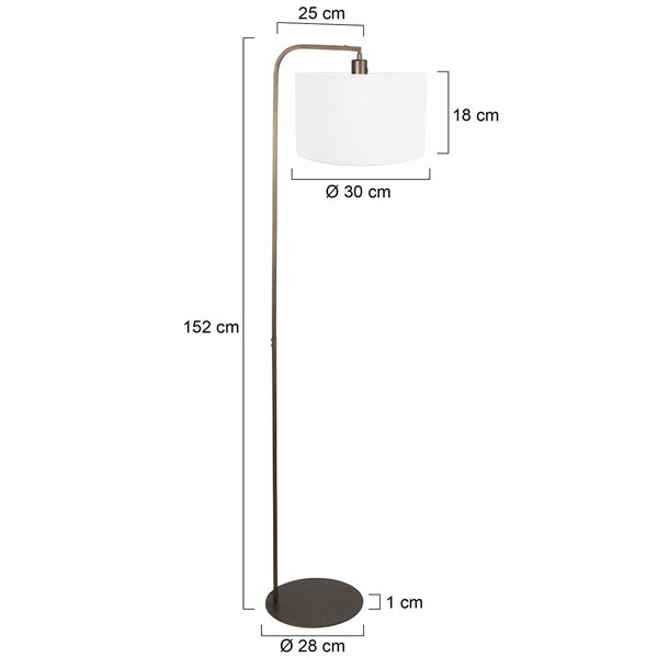 Vloerlamp stang 4802br met grof wit linnen kap