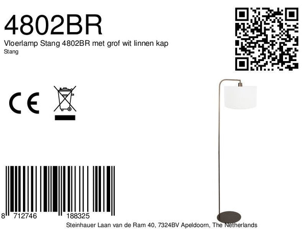 Vloerlamp stang 4802br met grof wit linnen kap