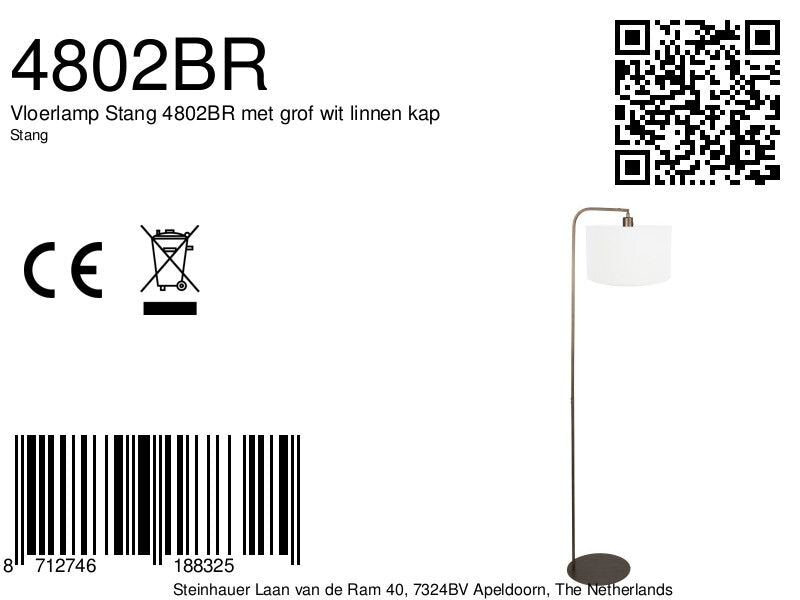 Vloerlamp stang 4802br met grof wit linnen kap