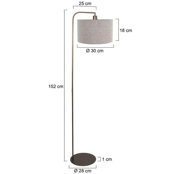 Vloerlamp stang 4803br met grof grijze linnen kap