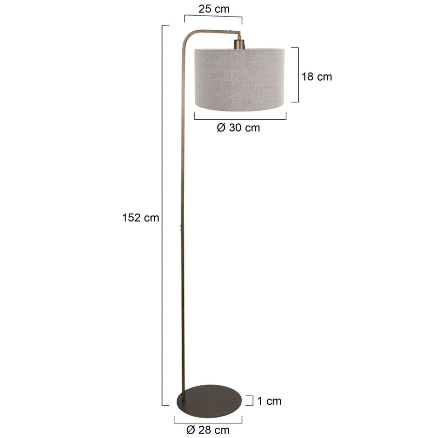 Vloerlamp stang 4803br met grof grijze linnen kap