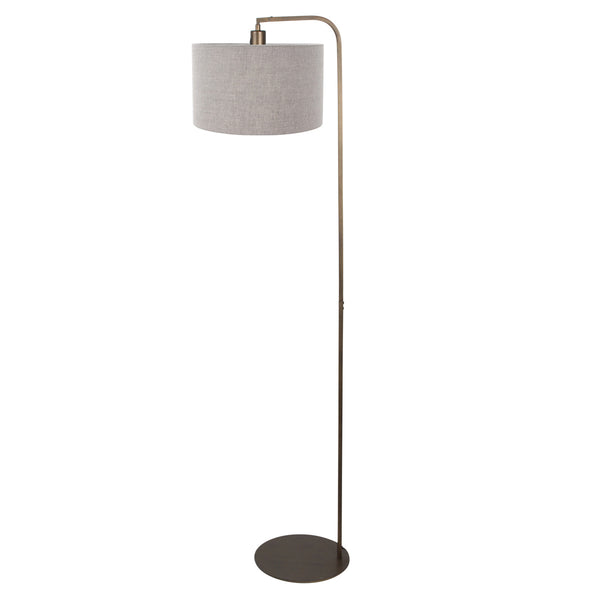 Vloerlamp stang 4803br met grof grijze linnen kap
