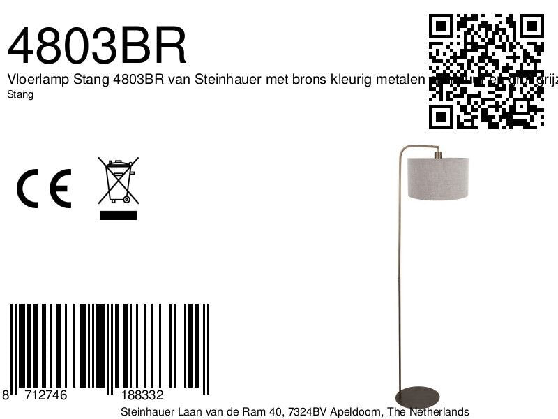 Vloerlamp stang 4803br met grof grijze linnen kap