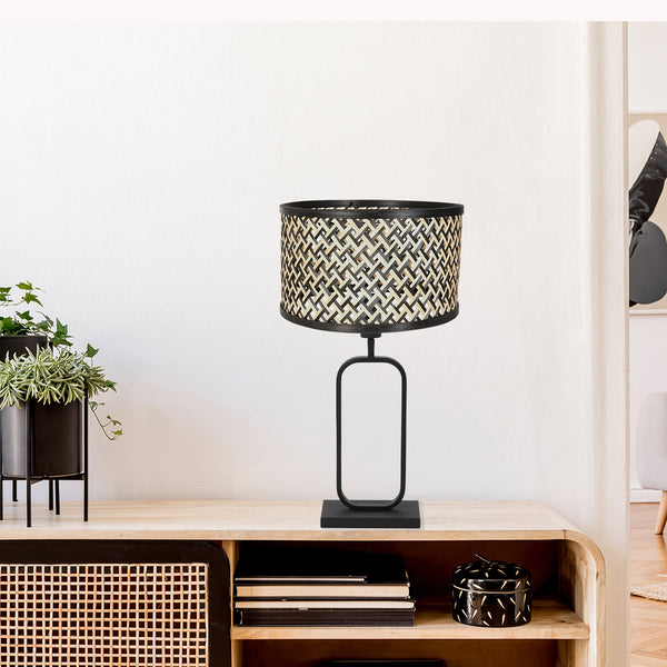 Tafellamp stang 4804zw met bamboe kap voor modern sfeerlicht