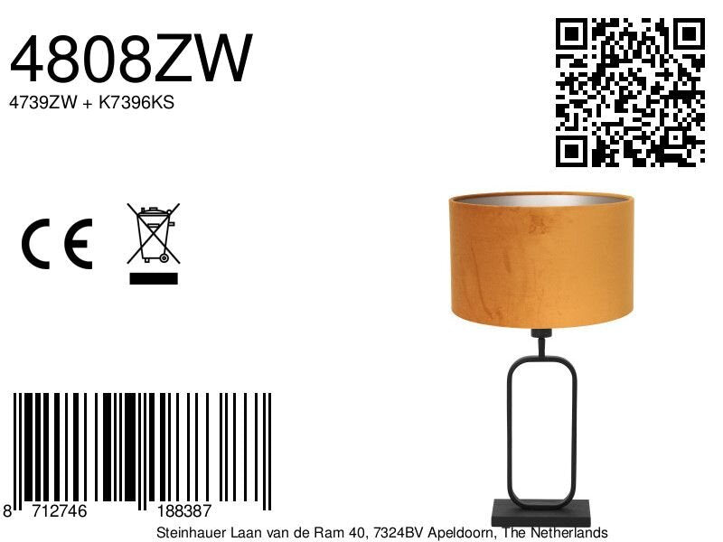 Tafellamp stang 4808zw met gouden velours kap voor sfeerlicht