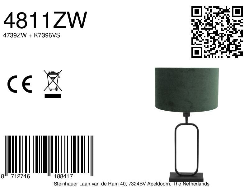 Tafellamp stang 4811zw met groene velours kap voor sfeerlicht