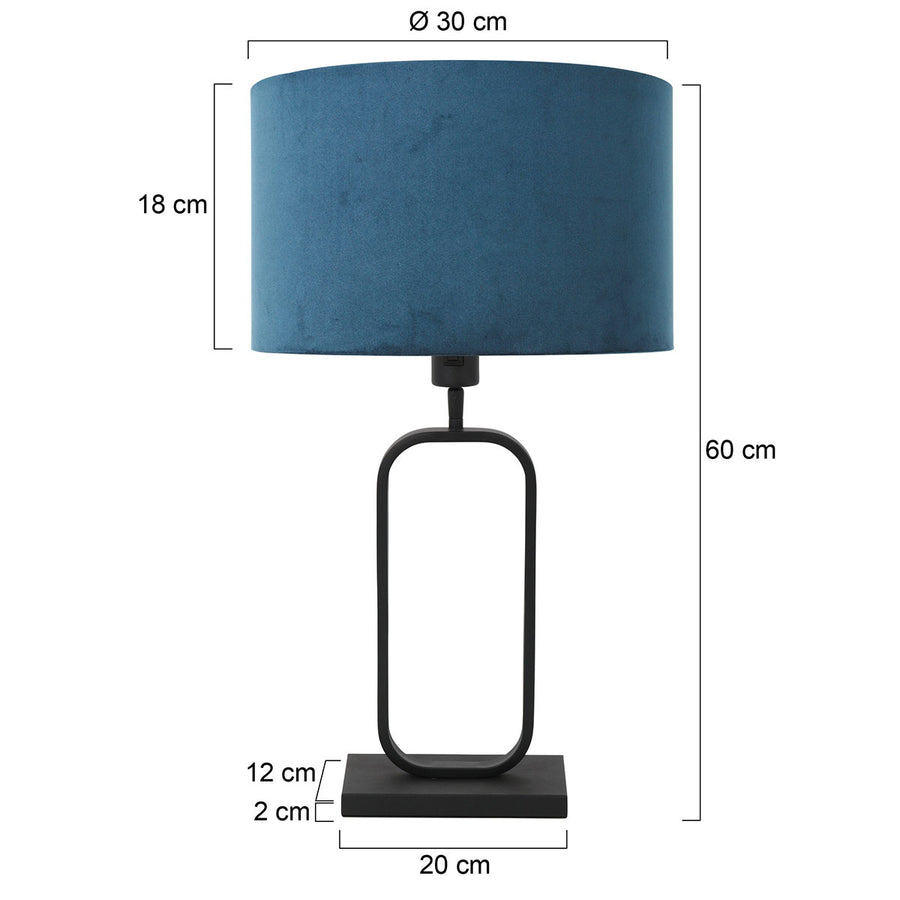 Tafellamp stang 4812zw met blauwe velours kap voor sfeerlicht