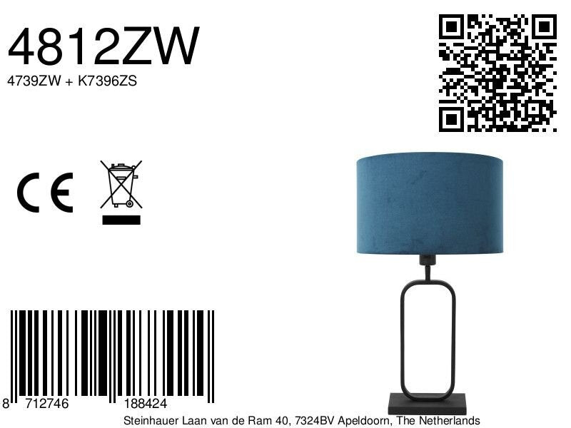 Tafellamp stang 4812zw met blauwe velours kap voor sfeerlicht