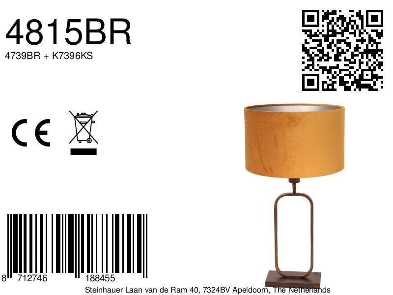 Tafellamp stang 4815br met gouden velours kap voor sfeerlicht