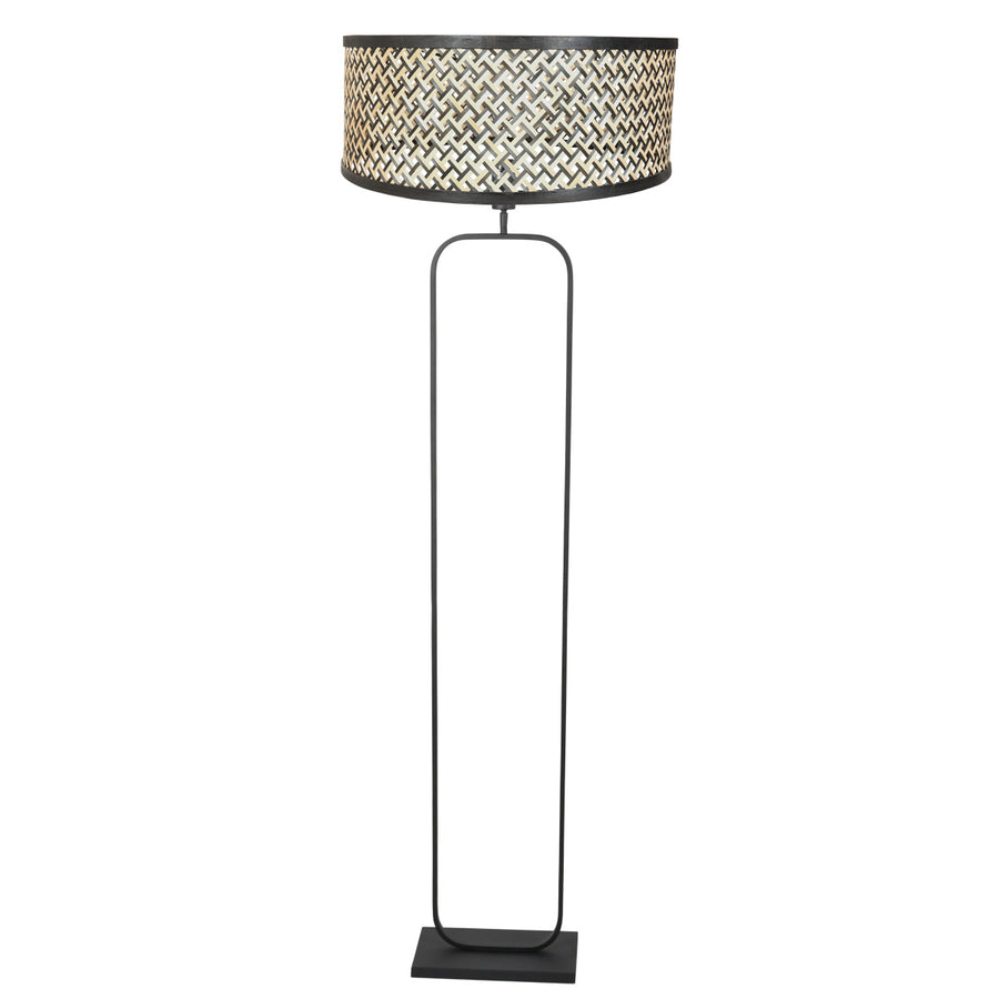 Vloerlamp stang 4818zw - zwart armatuur met bamboe kap