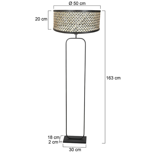 Vloerlamp stang 4818zw - zwart armatuur met bamboe kap