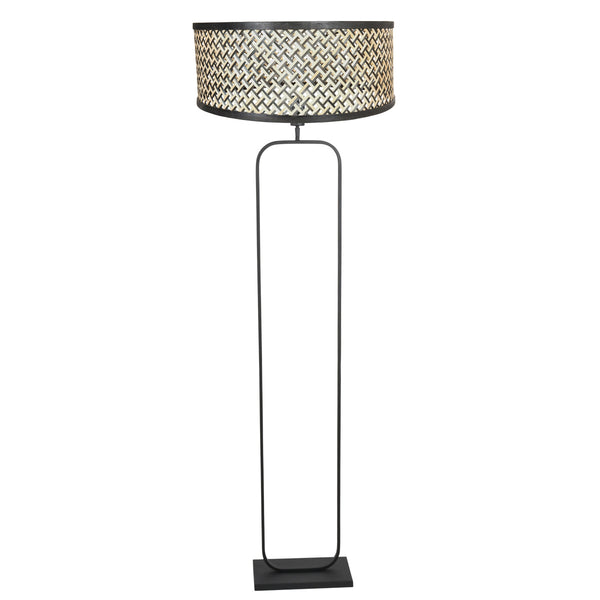 Vloerlamp stang 4818zw - zwart armatuur met bamboe kap