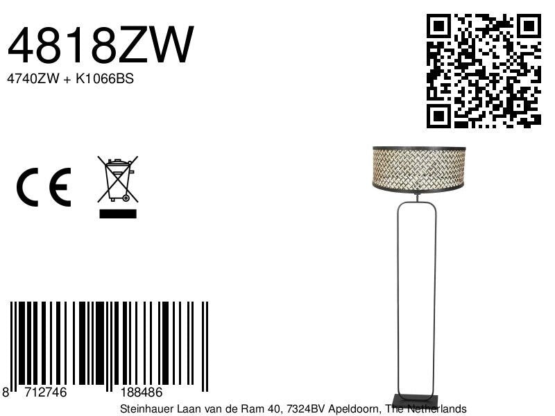 Vloerlamp stang 4818zw - zwart armatuur met bamboe kap