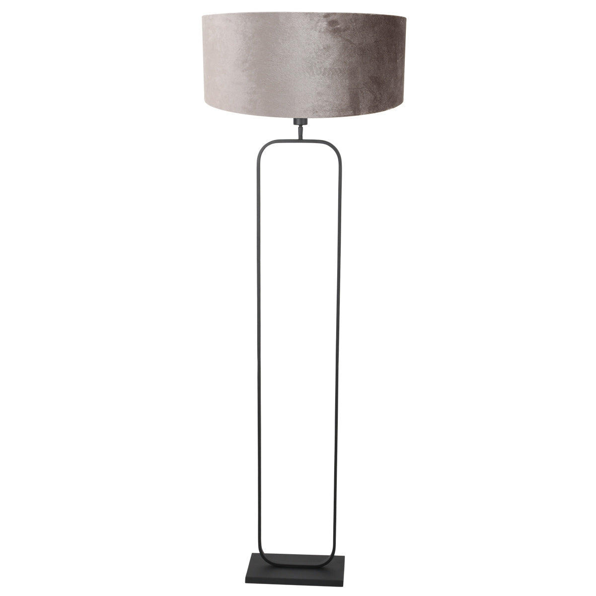 Vloerlamp stang 4820zw - zwart armatuur met grijze velours kap