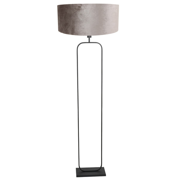 Vloerlamp stang 4820zw - zwart armatuur met grijze velours kap