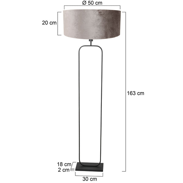 Vloerlamp stang 4820zw - zwart armatuur met grijze velours kap