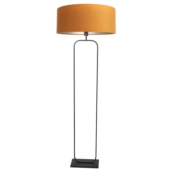Vloerlamp stang 4821zw - zwart armatuur met gouden velours kap