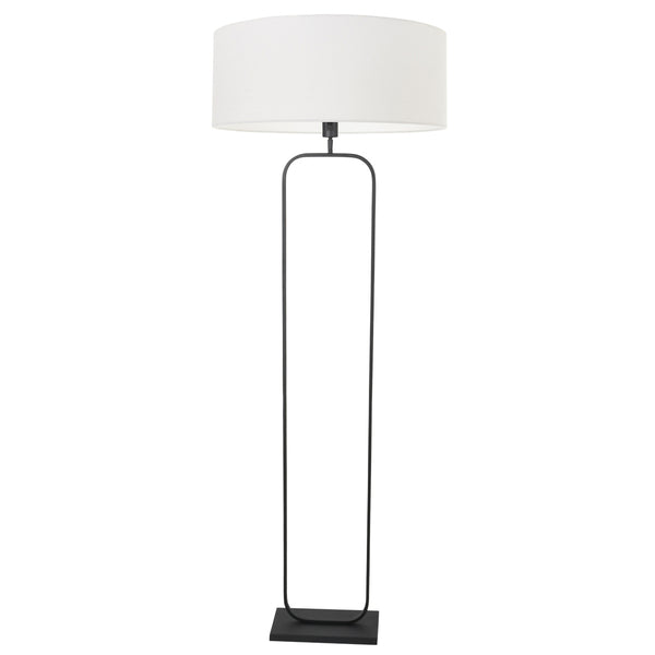 Vloerlamp stang 4822zw - zwart armatuur met wit linnen kap