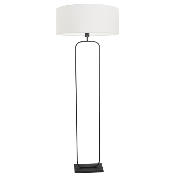 Vloerlamp stang 4822zw - zwart armatuur met wit linnen kap
