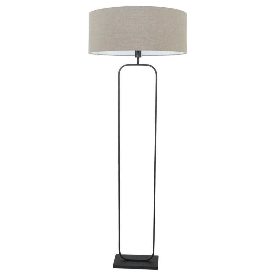 Vloerlamp stang 4823zw - zwart armatuur met grijs linnen kap
