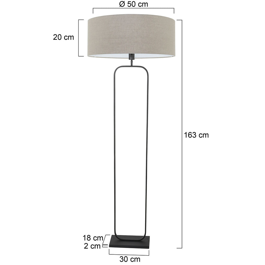 Vloerlamp stang 4823zw - zwart armatuur met grijs linnen kap