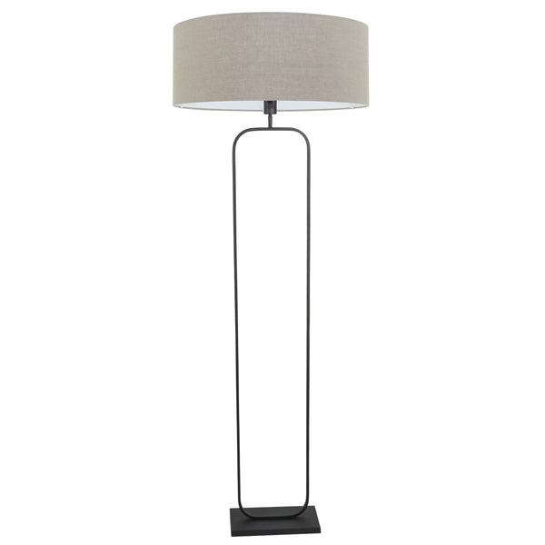 Vloerlamp stang 4823zw - zwart armatuur met grijs linnen kap