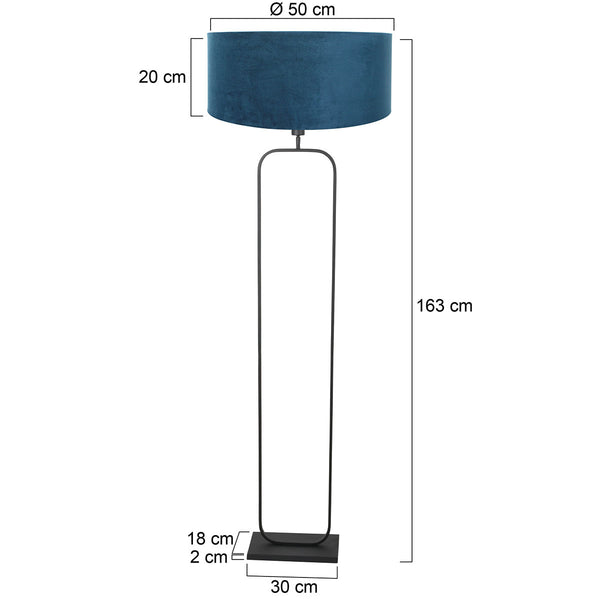 Vloerlamp stang 4825zw - zwart armatuur met blauwe velours kap