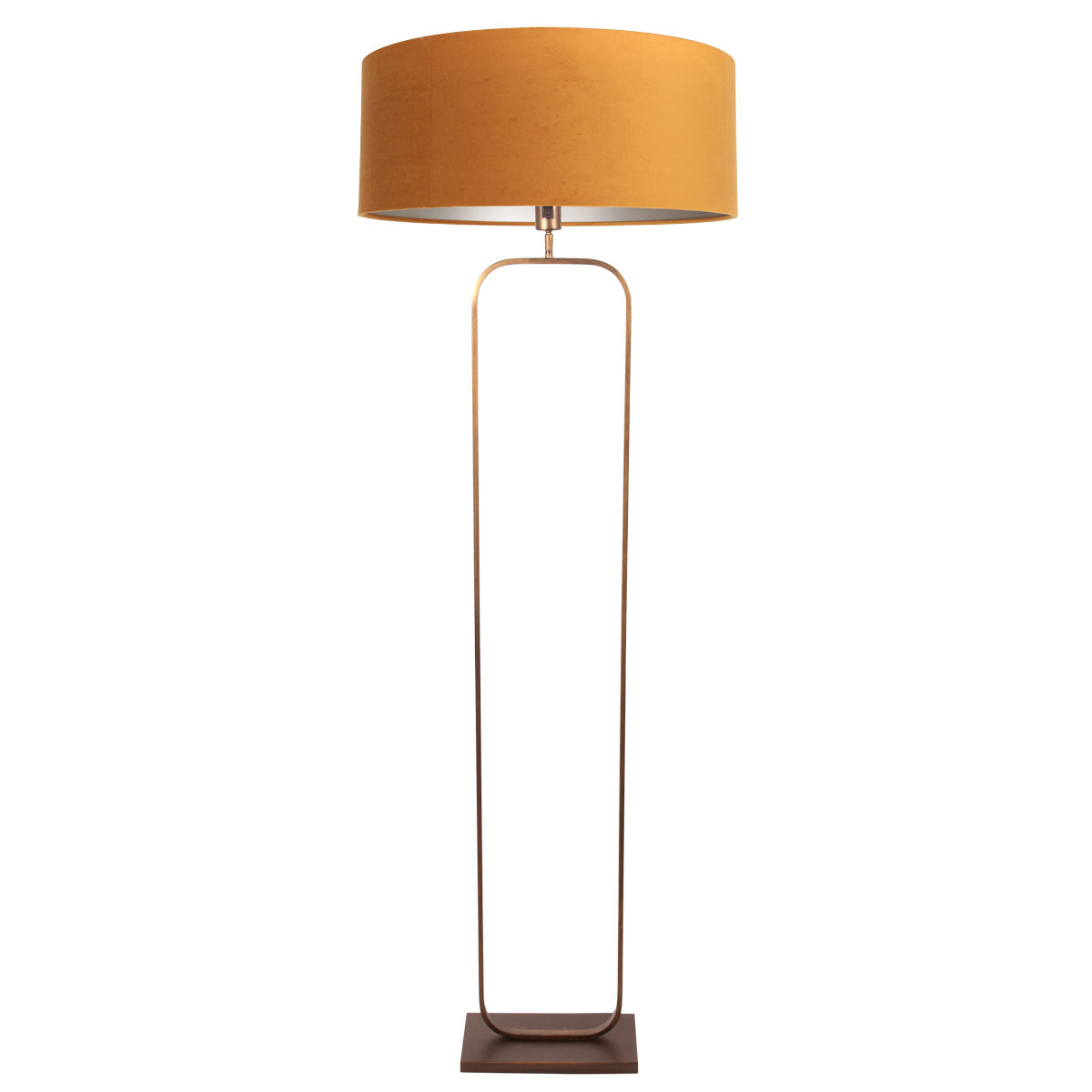 Vloerlamp stang 4828br - brons armatuur met gouden velours kap