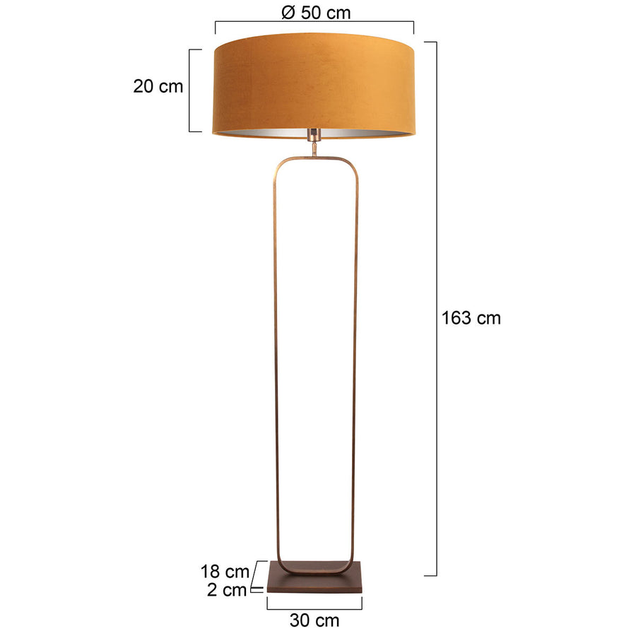 Vloerlamp stang 4828br - brons armatuur met gouden velours kap