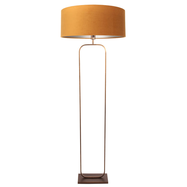 Vloerlamp stang 4828br - brons armatuur met gouden velours kap