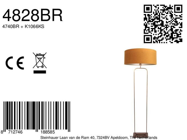 Vloerlamp stang 4828br - brons armatuur met gouden velours kap