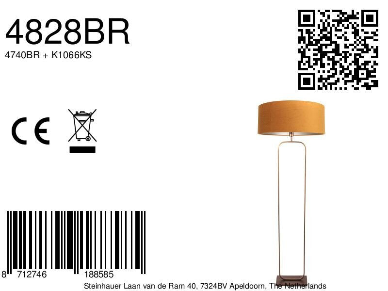 Vloerlamp stang 4828br - brons armatuur met gouden velours kap