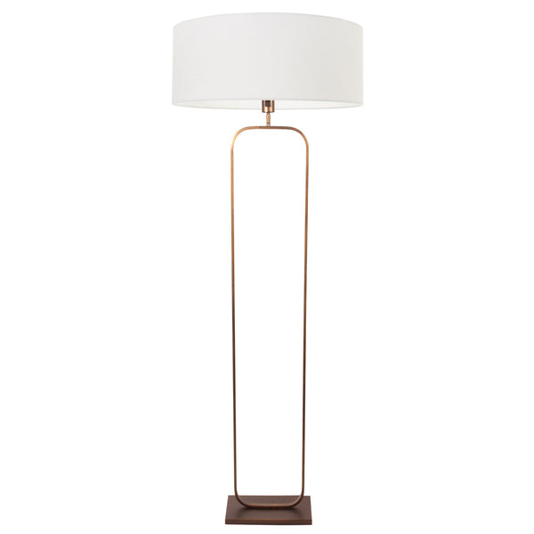 Vloerlamp stang 4829br - brons armatuur met wit linnen kap