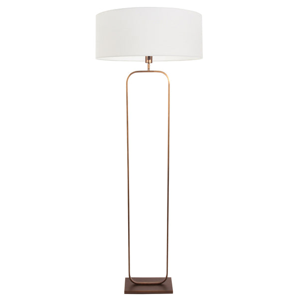 Vloerlamp stang 4829br - brons armatuur met wit linnen kap