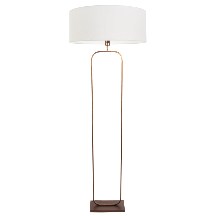 Vloerlamp stang 4829br - brons armatuur met wit linnen kap